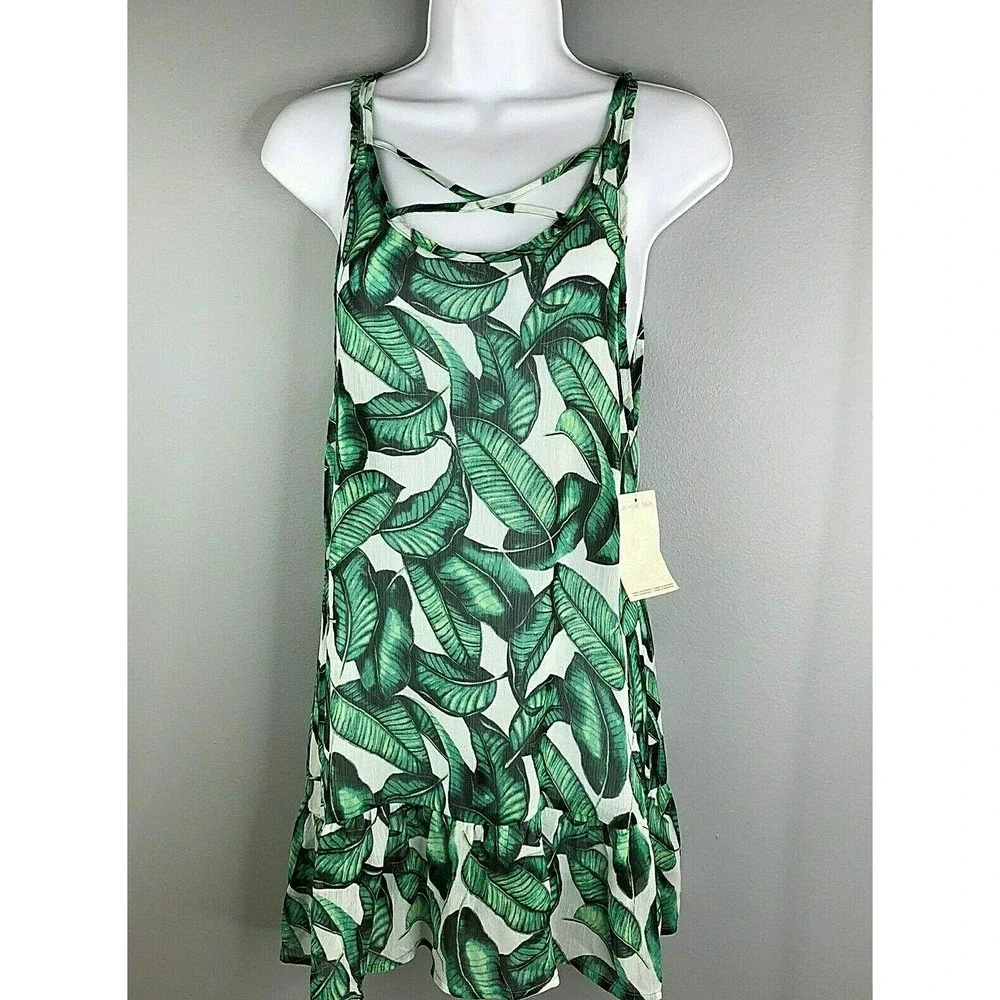 Miken Leaf Print Ruffle Hem‎ Swimsuit Cover-up Dress Women's Size Small NEW